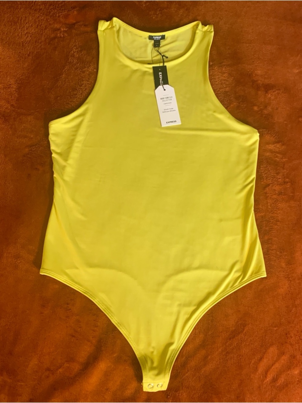 Express Chartreuse Sleeveless High-Neck Bodysuit